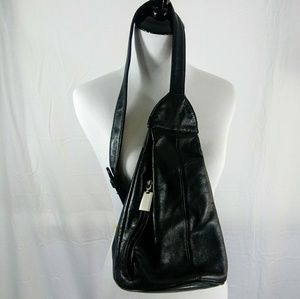 Maya Sling Style Triangle Black Leather Bag